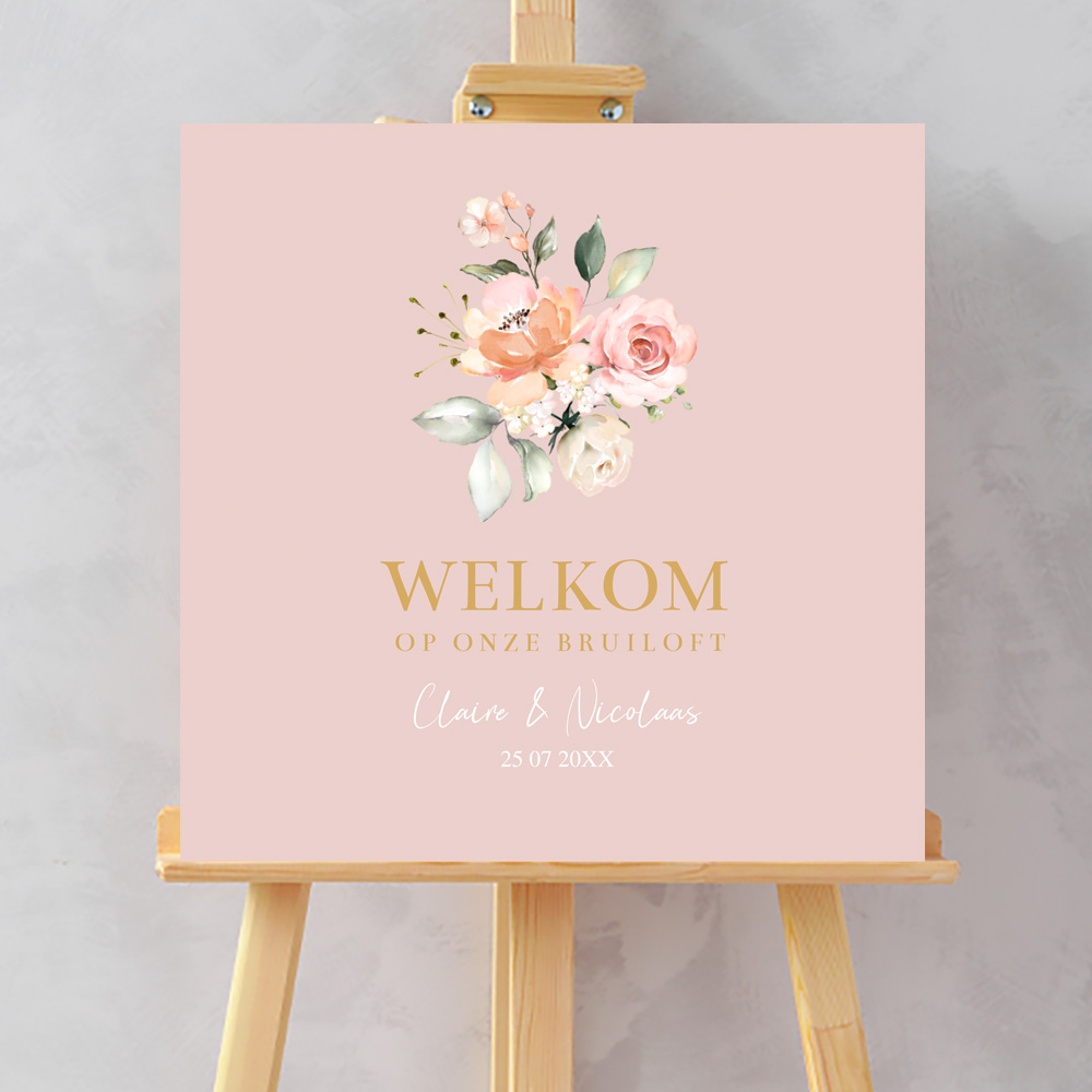 Bruiloftsbord roze bloemenboeket 70x70 cm