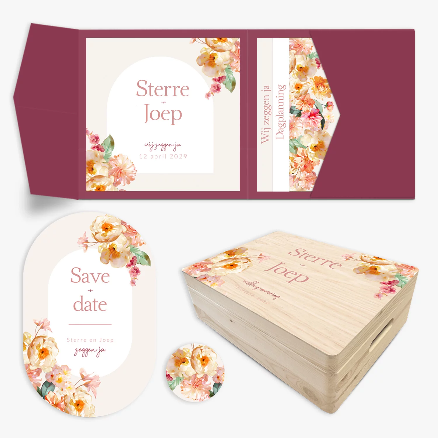 doorlink trouwkaarten set romantic peach