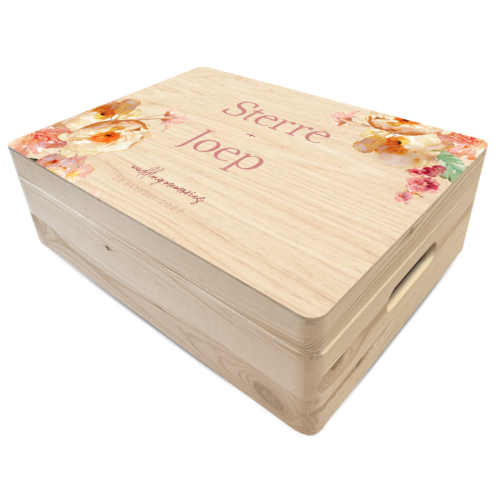 Vrolijke memory box trouwen met bloemen