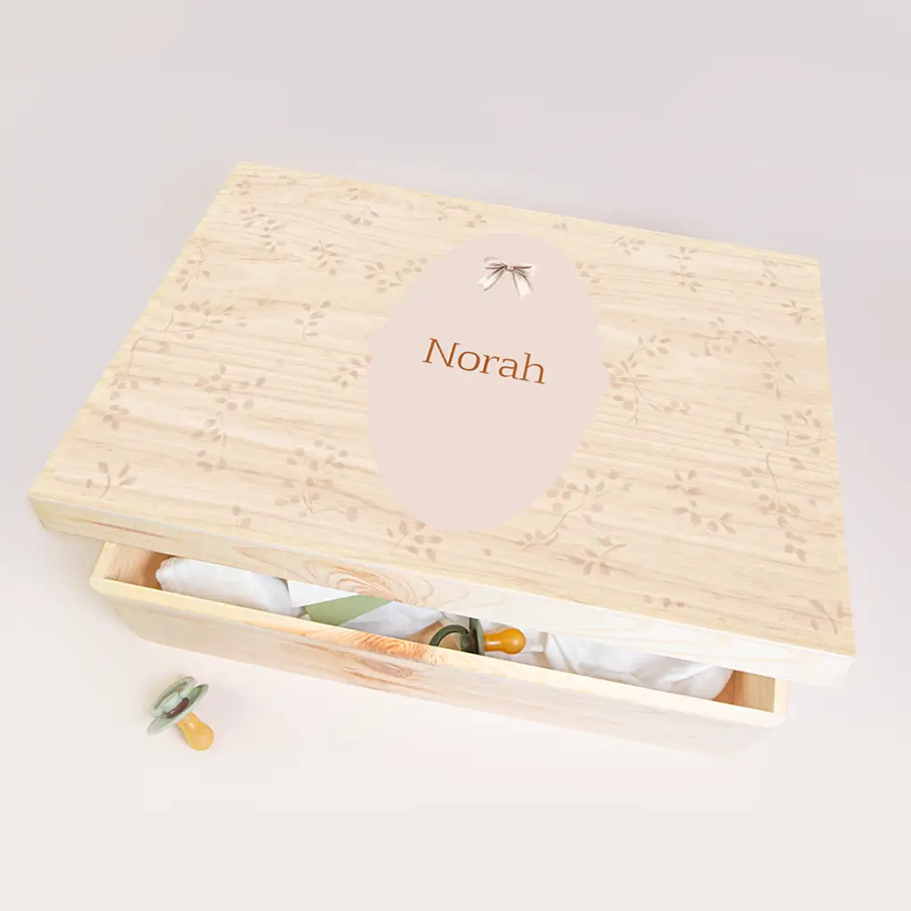 Memorybox met kader, strikje en lichtroze bloemenprint