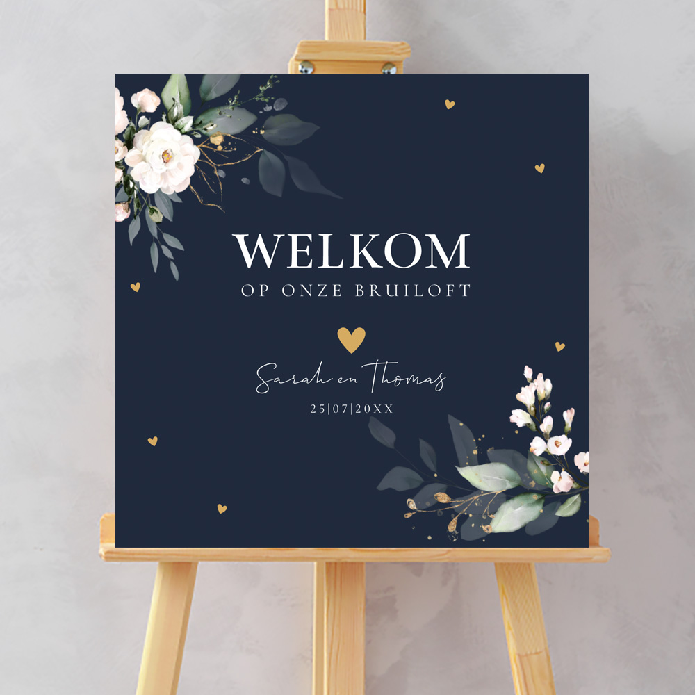 Bruiloftsbord blauw bloemen botanisch  70x70 cm