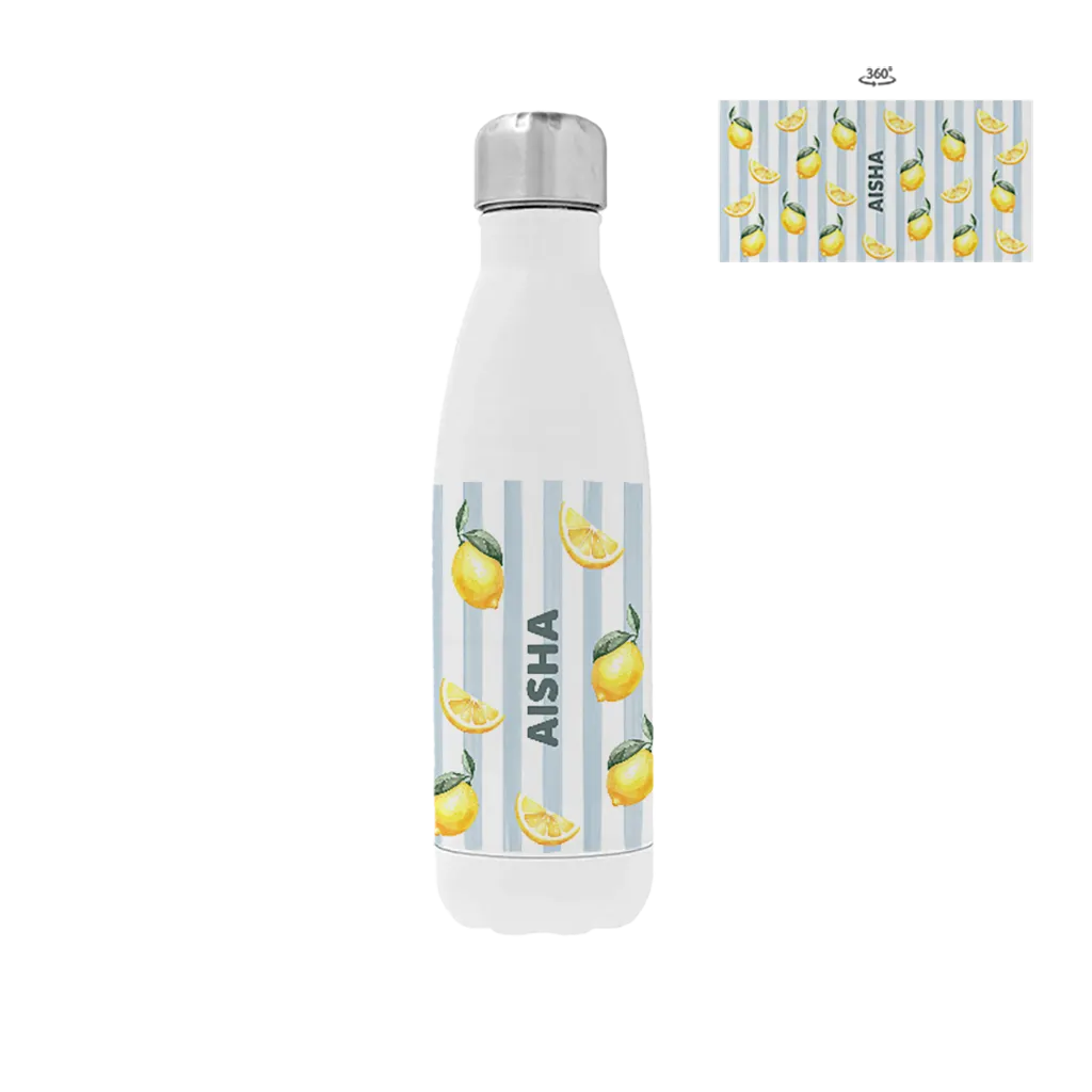 Trinkflasche aus Edelstahl mit Namen und Zitronen