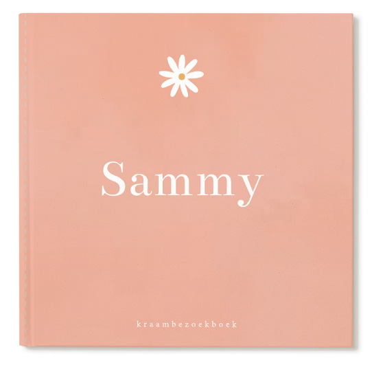 Roze Kraambezoekboek met naam en madeliefje