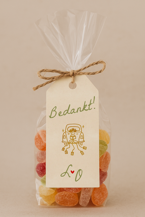 Trouw bedankje lijntekening label | 18 stuks