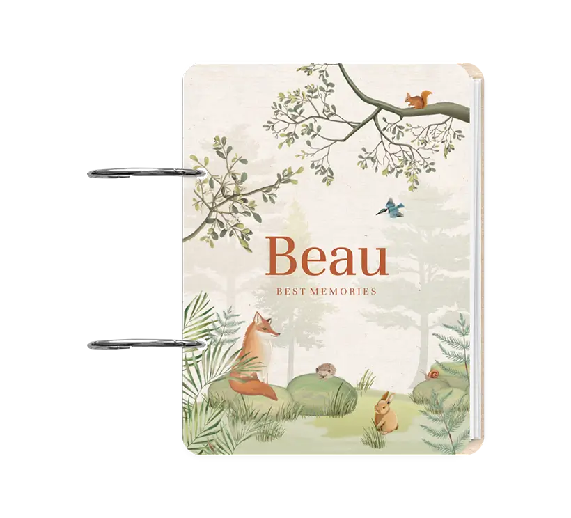 Bewaarbundel geboortekaartje met illustraties bosdieren en naam