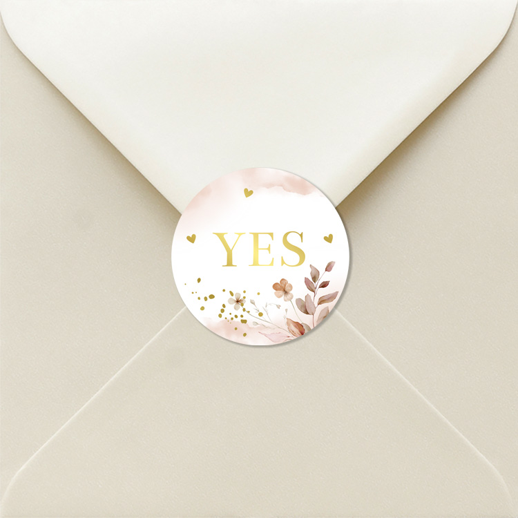 Sluitsticker bloemen terracotta watercolour goudfolie