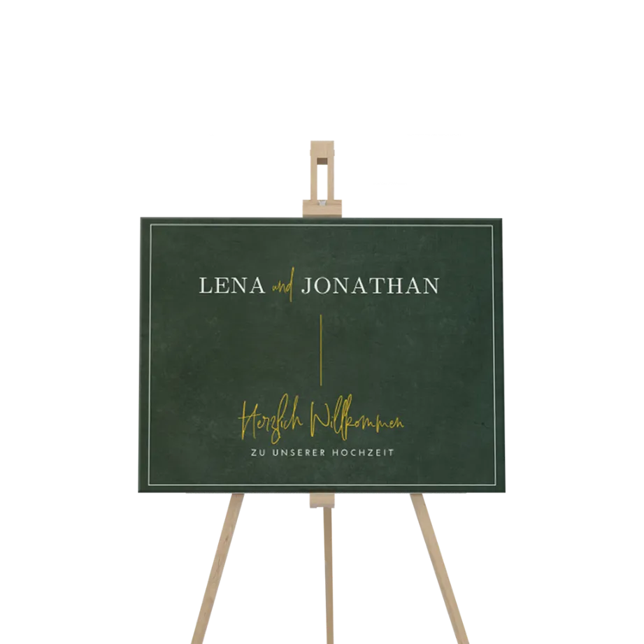 Willkommensschild mit dunkelgrünem Hintergrund 80x60cm