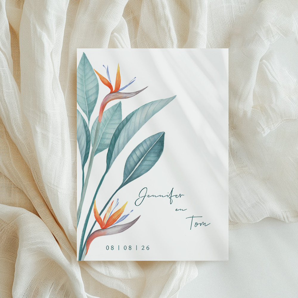 Trouwkaart paradijsvogelbloem