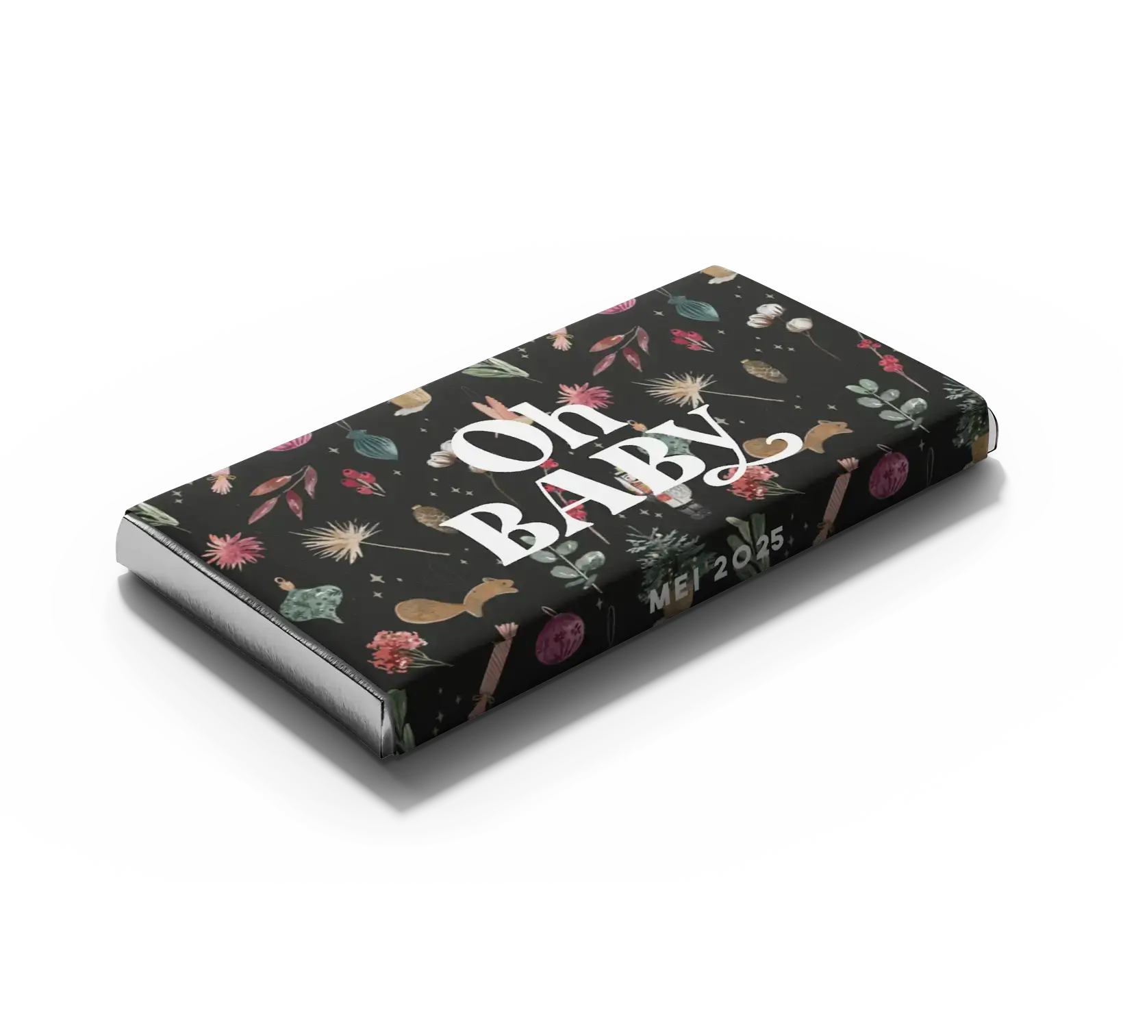 Zwangerschapsaankondiging chocoladereep met kerst illustraties