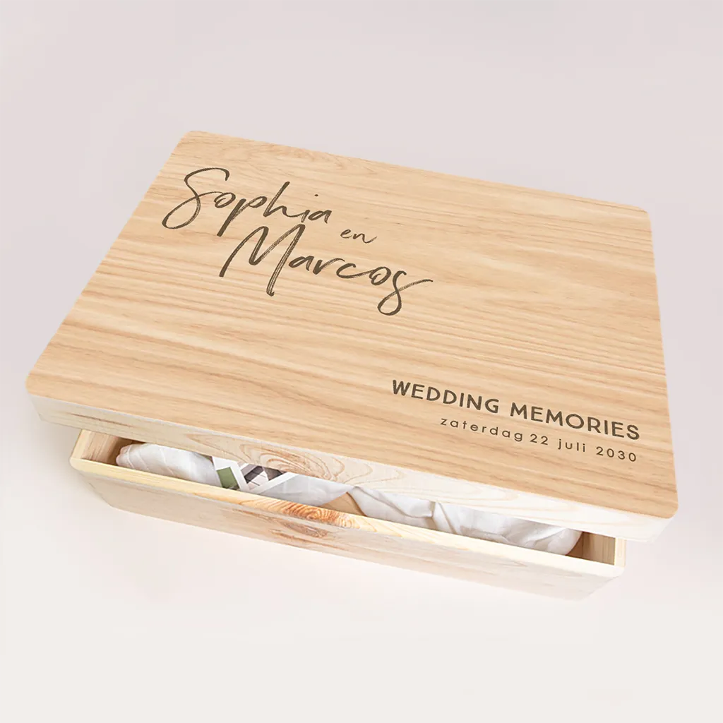 Memorybox huwelijk vintage met stijlvolle typografie