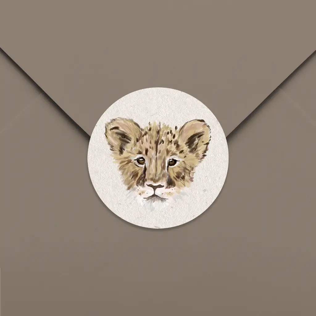 Leuke sluitzegel met mooie illustratie baby leeuwtje - per vel