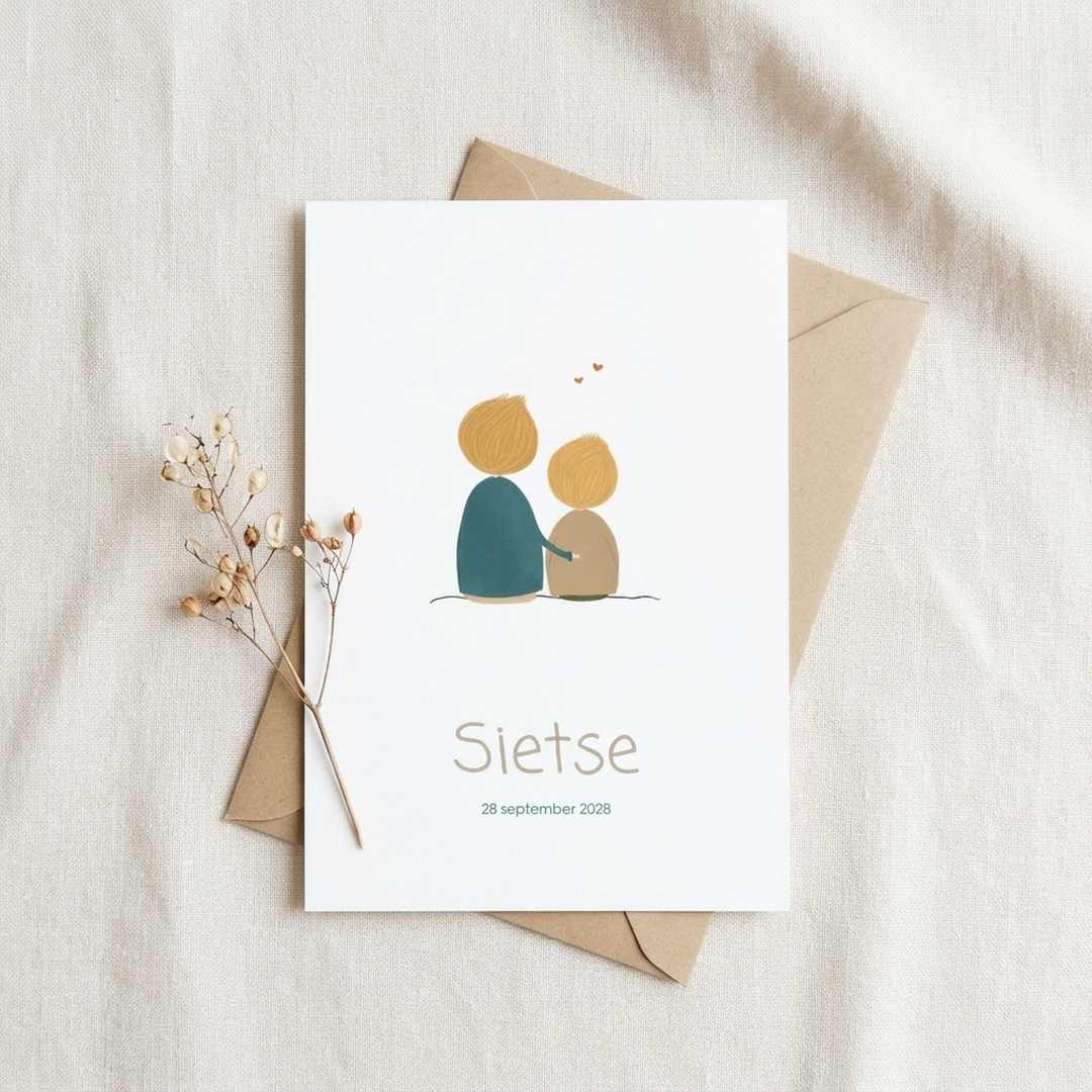 Geboortekaartje grappige illustratie twee broertjes