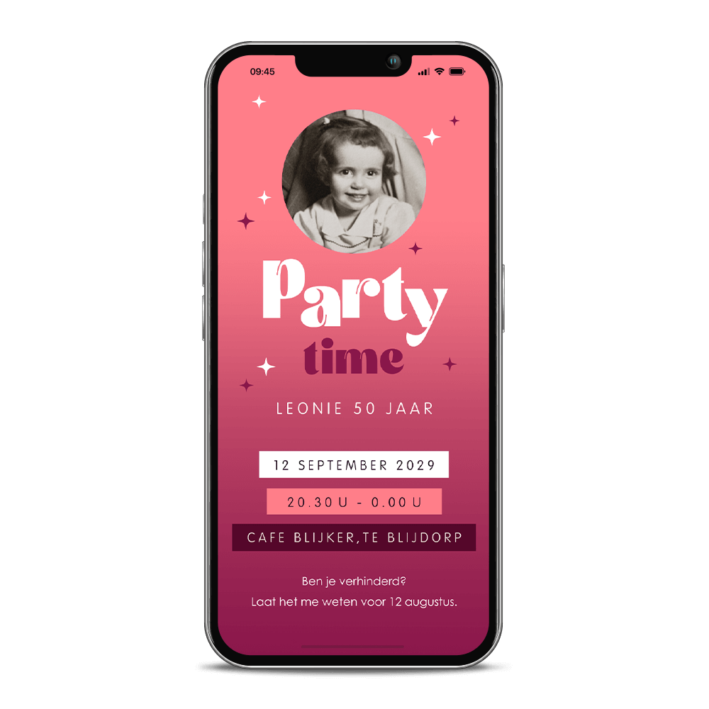 Digitale verjaardag uitnodiging met foto en sprankelende sterren