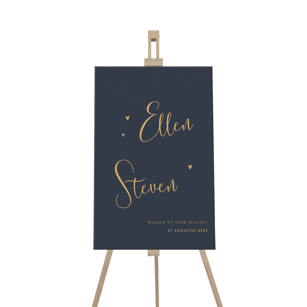 Welkomstbord donkerblauw met goudlook