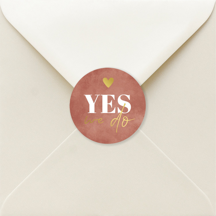 Sluitstickers huwelijk terracotta roze goudfolie | 25 stuks