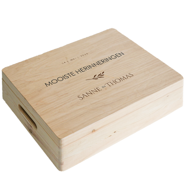 Houten memory box met een blaadje