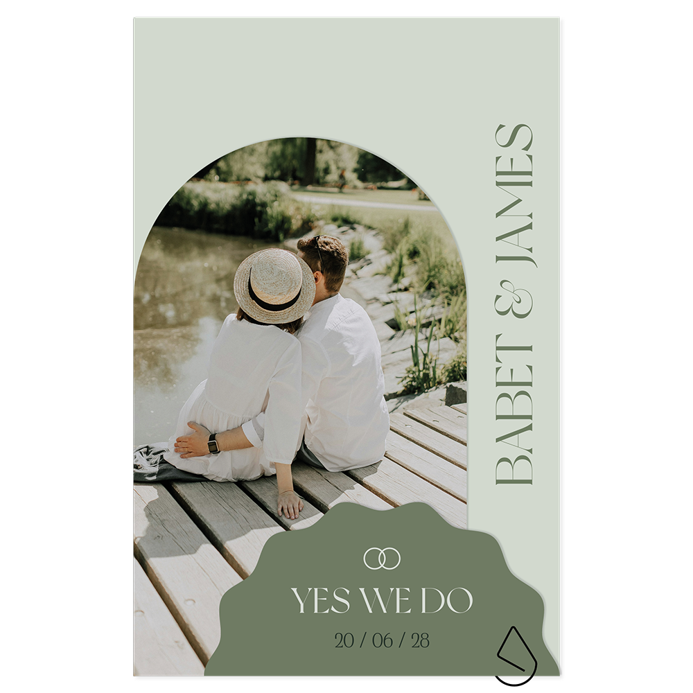 unieke stapel trouwkaart in groentinten met foto