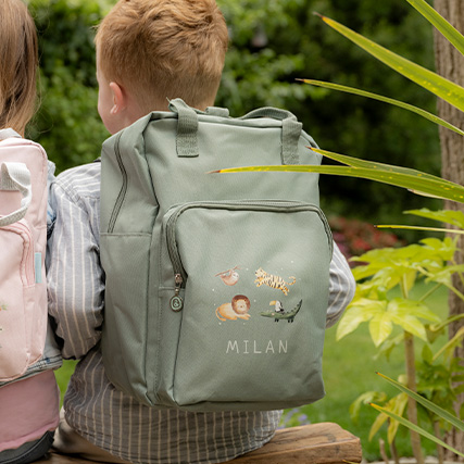 Rugtas classic avontuurlijk met jungle dieren en naam