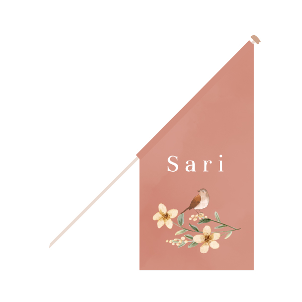 Geboortevlag meisje met vogeltje en bloemen