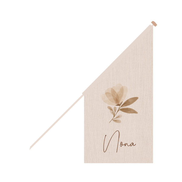 Geboortevlag meisje met bloem en linnenlook