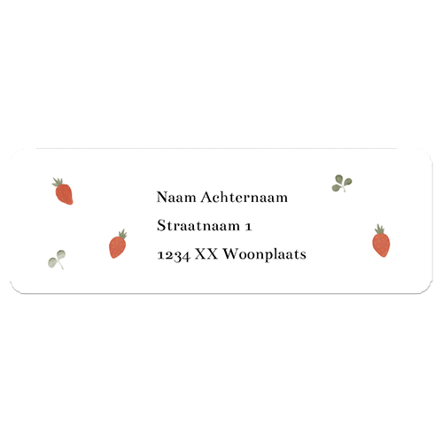 Adresstickers geboorte met schattige aardbeitjes en blaadjes