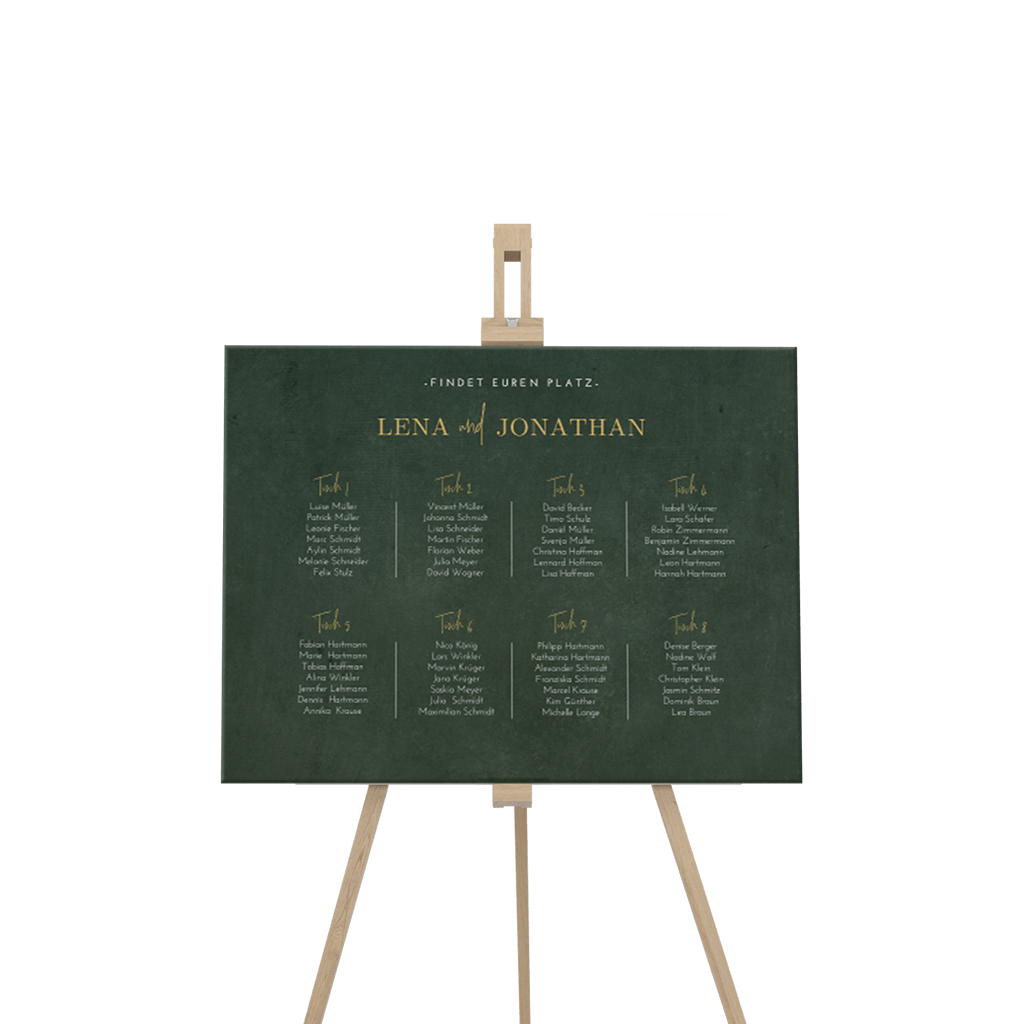 Sitzplan mit dunkelgrünem Hintergrund