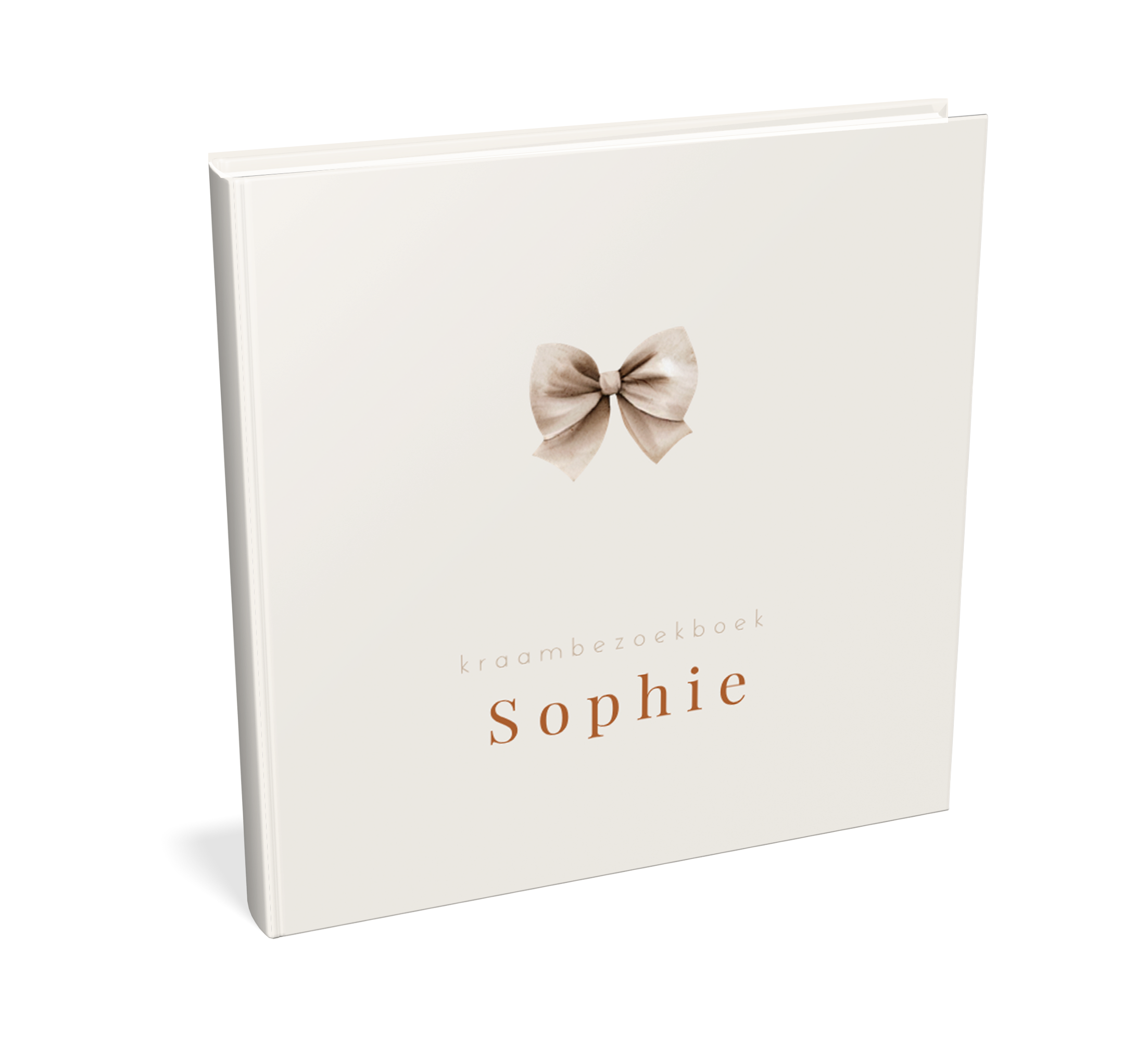 Kraambezoekboek beige met bruine strik