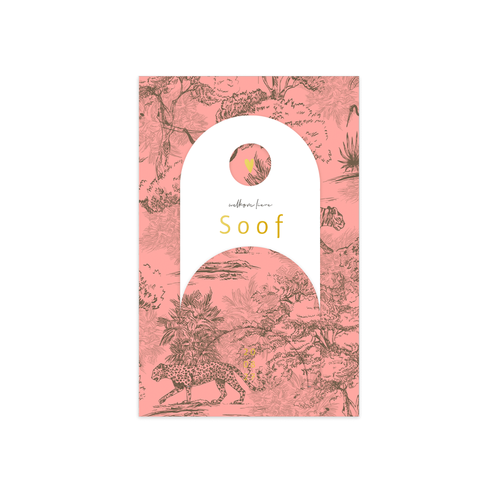 Insteek geboortekaartje pink jungle met goudfolie