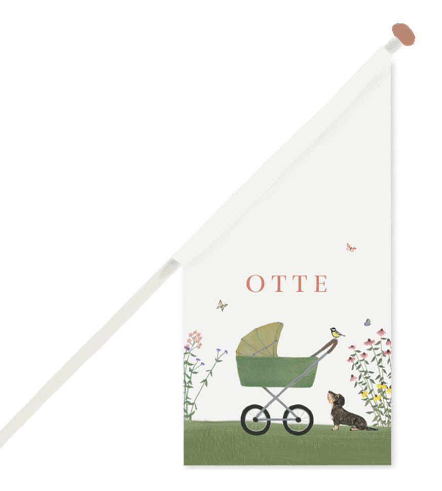Geboortevlag wandelwagen Duitse teckel zomerbloemen