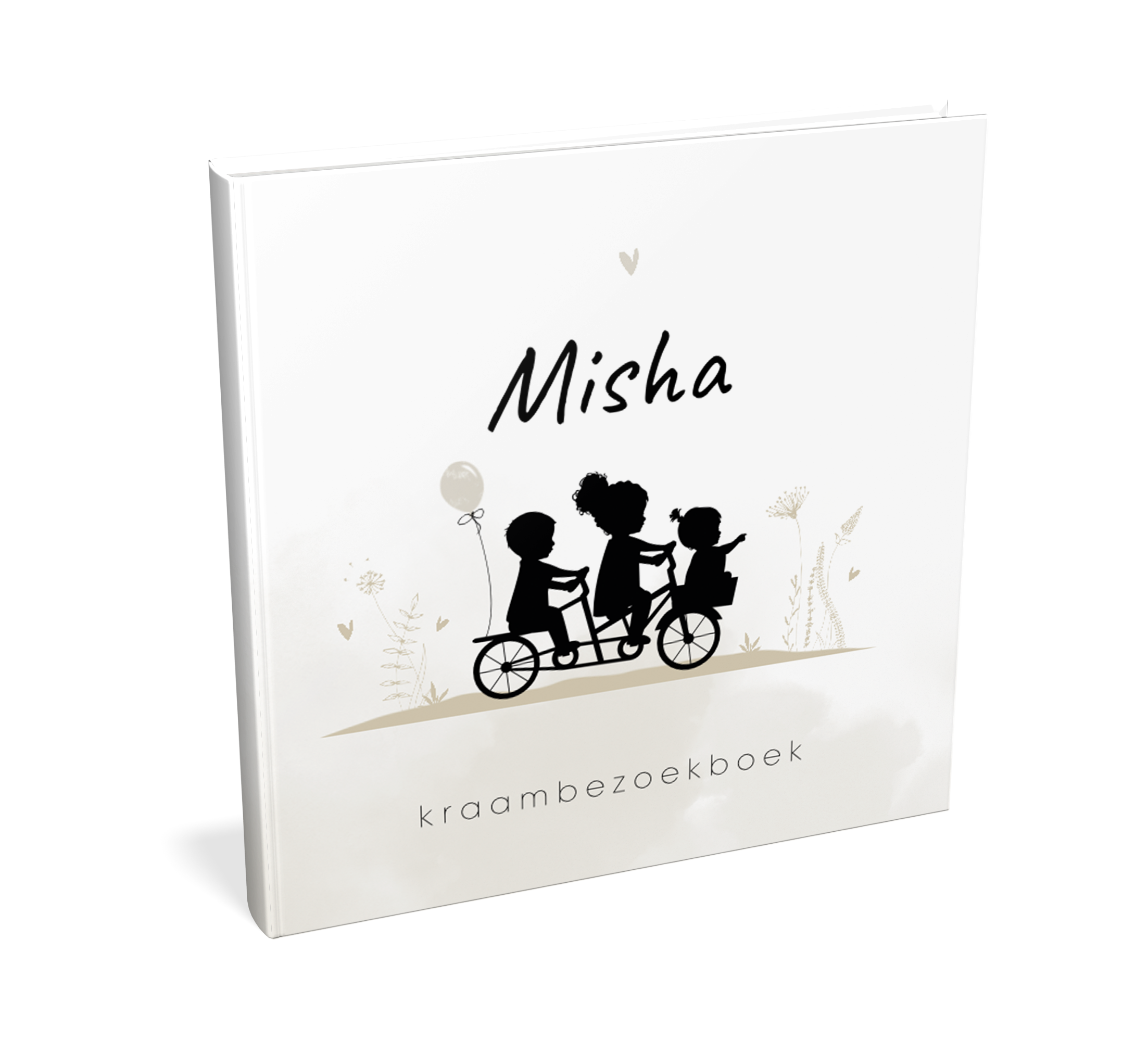 Lief kraambezoekboek met watercolour en silhouetjes van drie kindjes