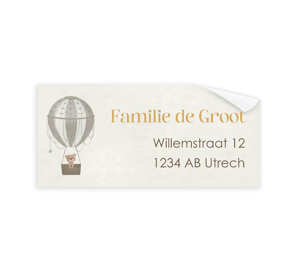 Adresstickers neutraal met beertje in luchtballon