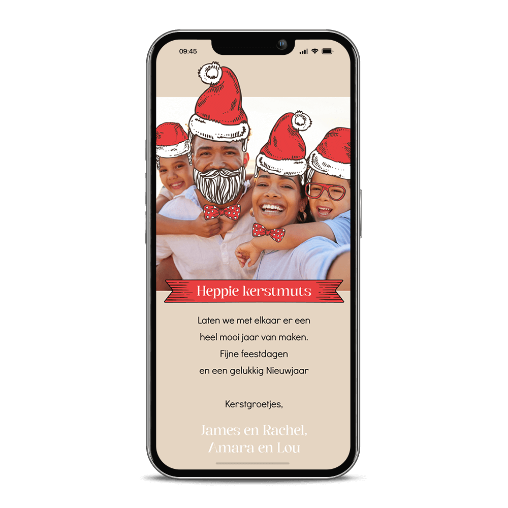 Grappige digitale kerstkaart met props en eigen foto
