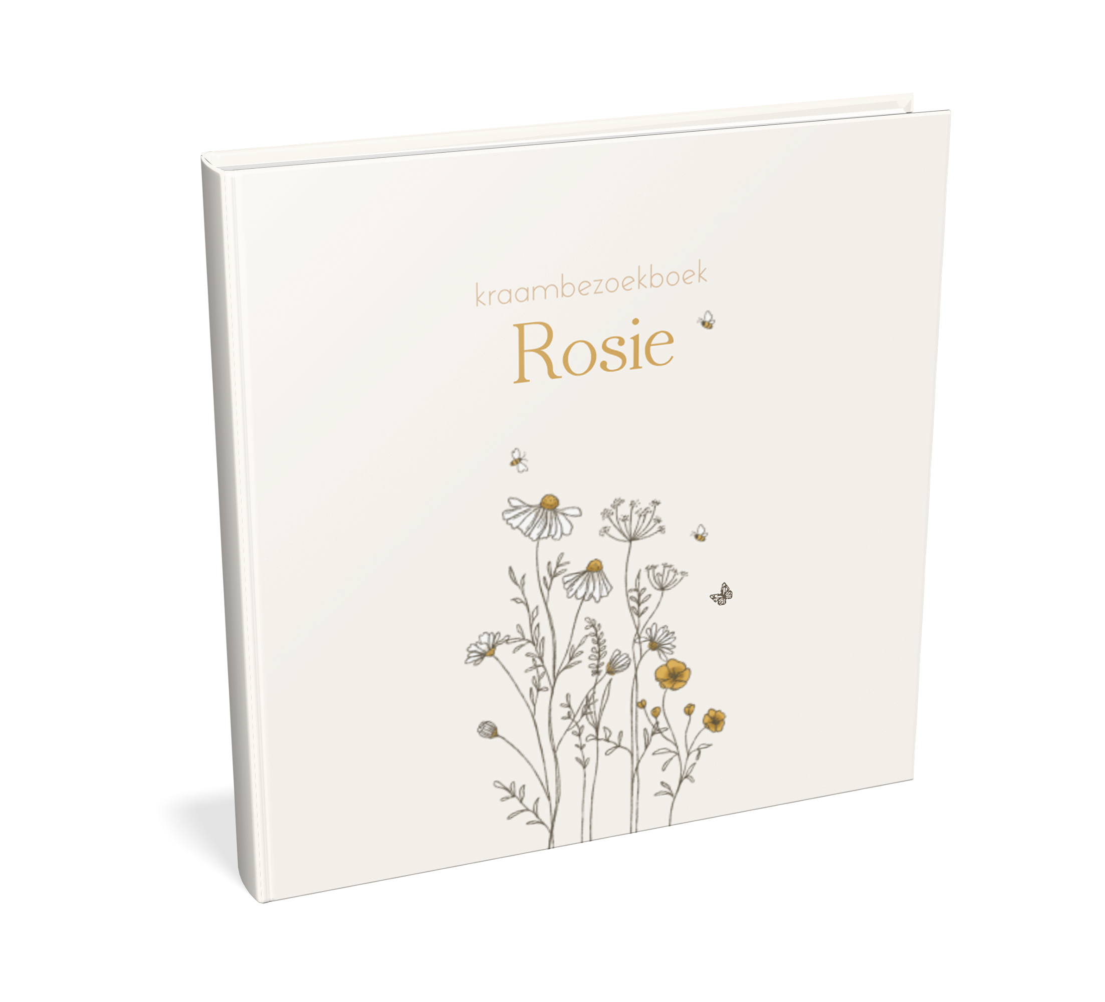 Vrolijk kraambezoekboek met getekende bloemen