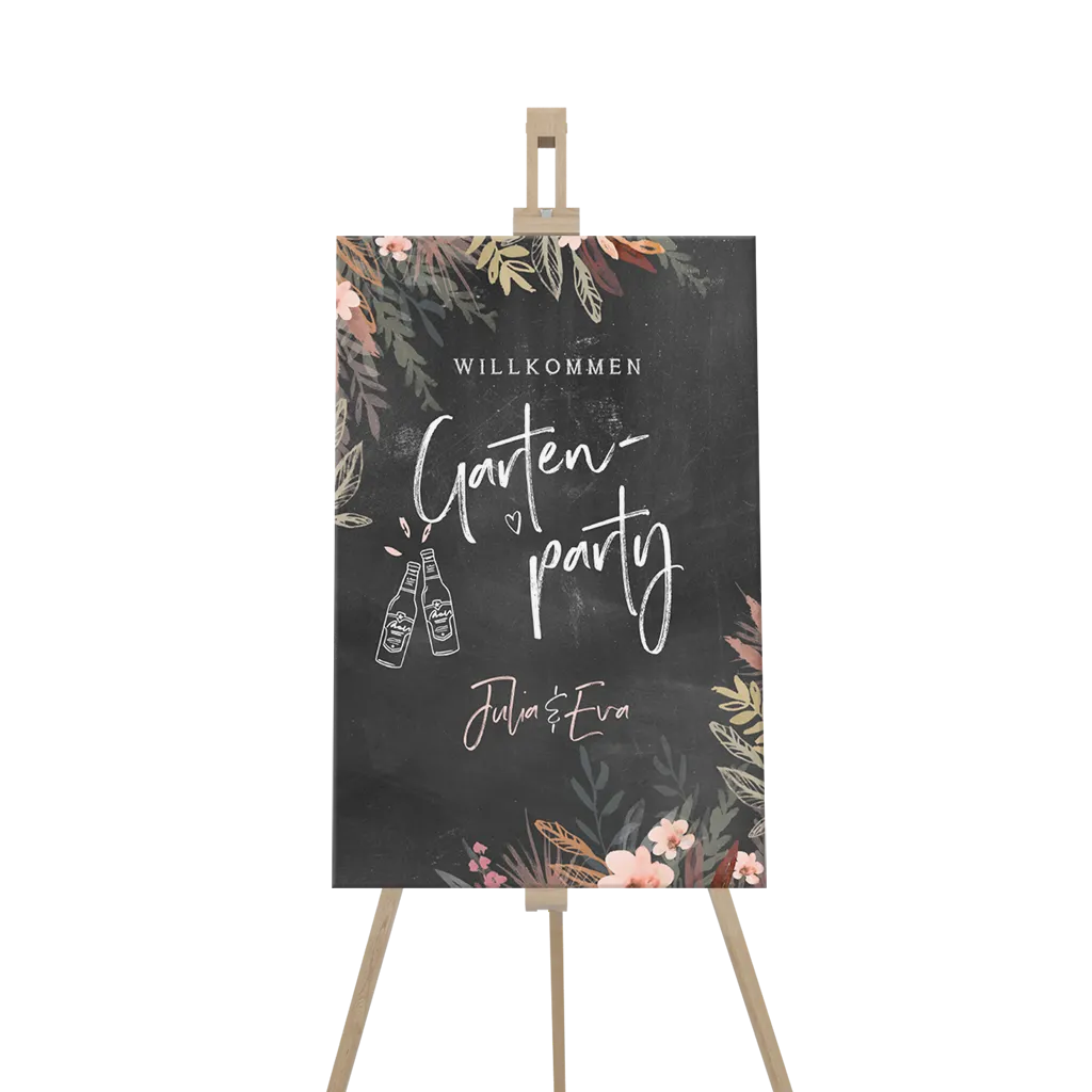 Botanisches Willkommensschild zur Gartenparty