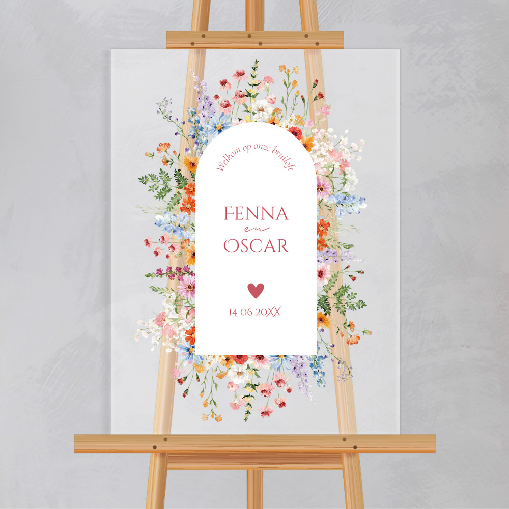 Acryl bruiloftsbord gekleurde bloemenkrans transparant