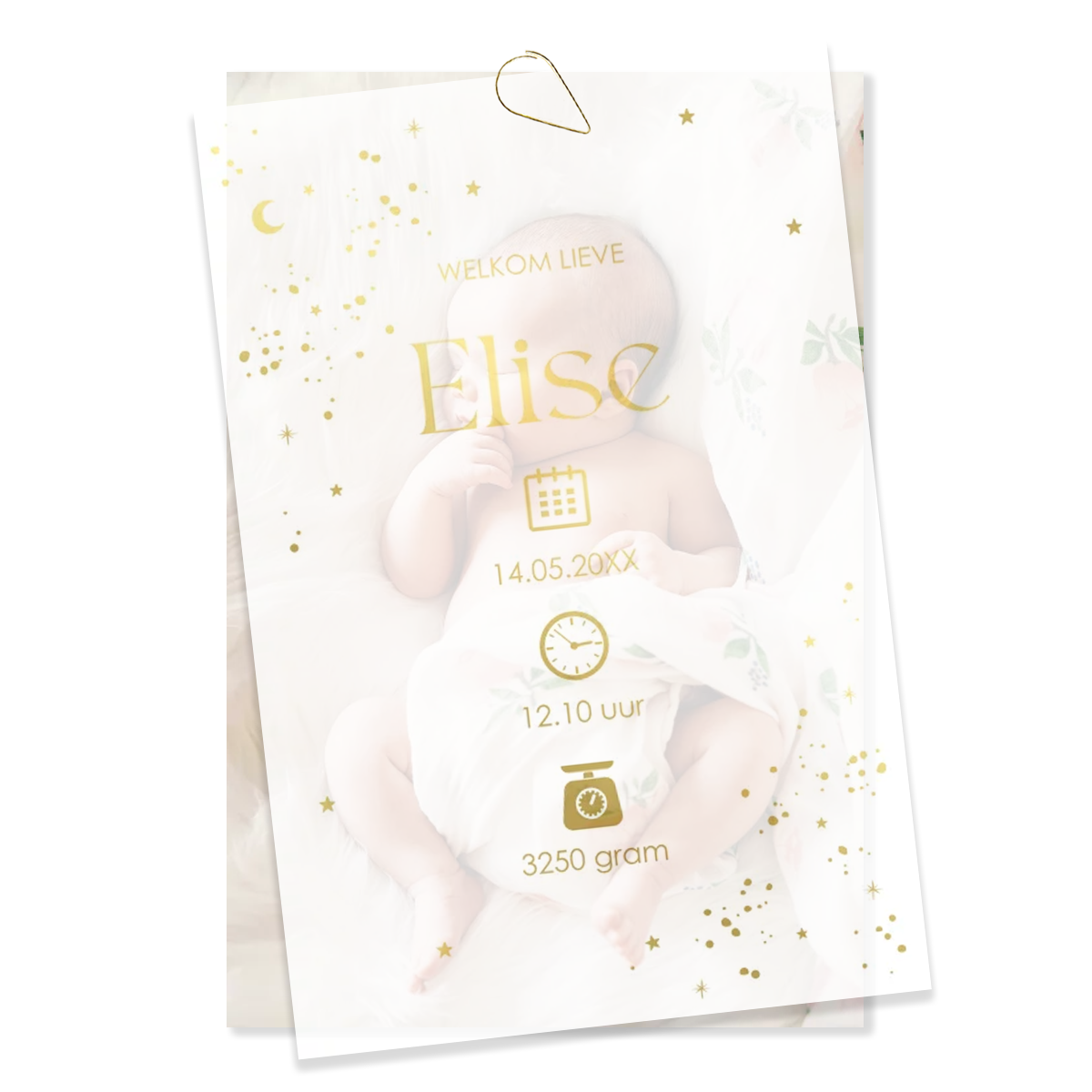 Deel 1 - kalkpapier voorkant geboorte icoontjes goudfolie
