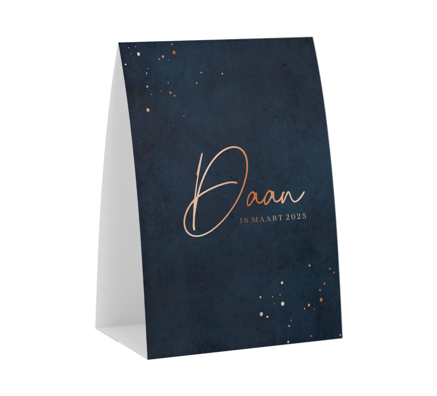 Velvet-look geboortekaartje met hoogglans in tentvorm voor een jongen