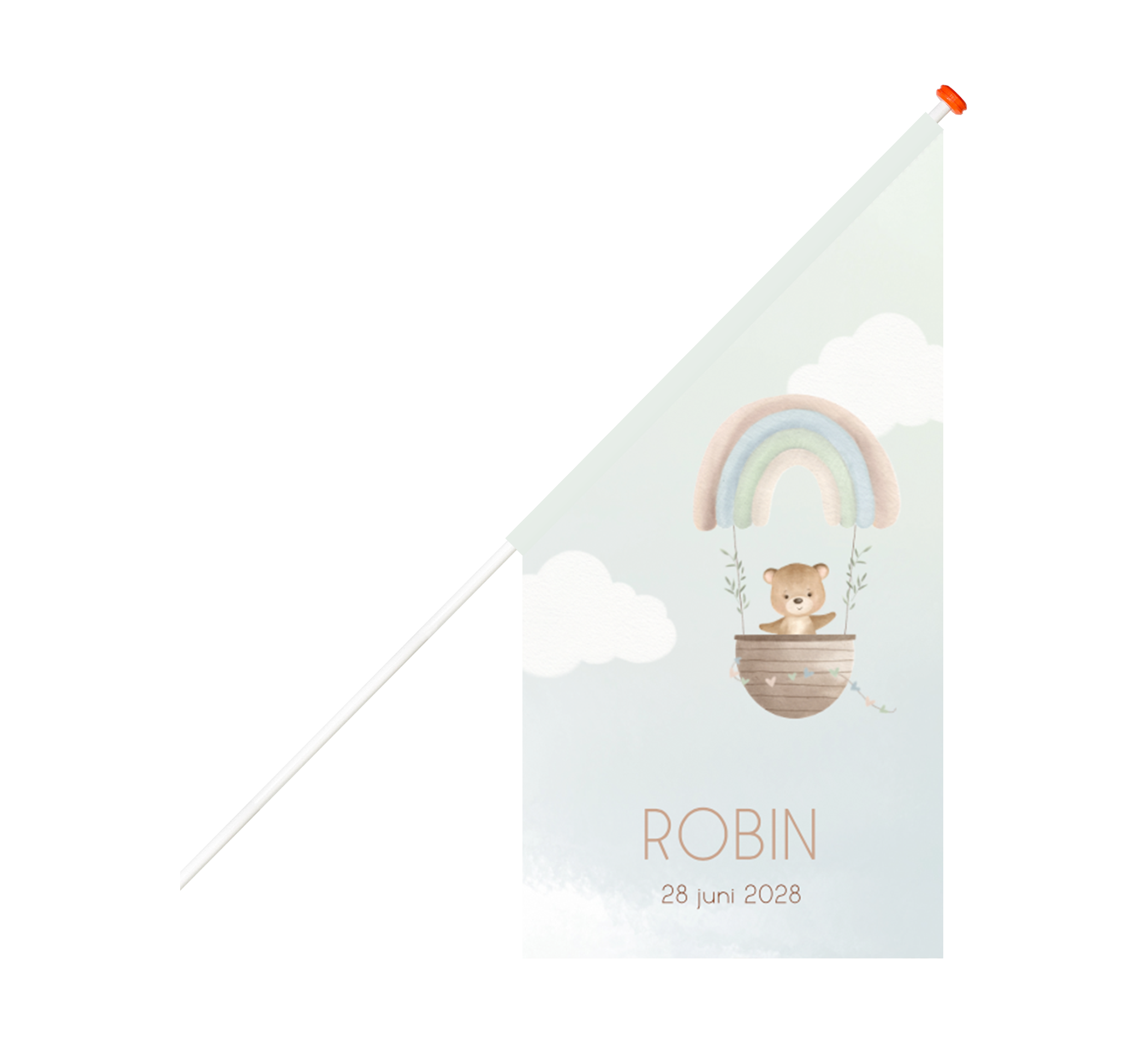 Geboortevlag met beertje en regenboog luchtballon