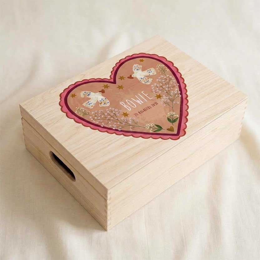 Memorybox geboorte hartje folklore vogels bloemen