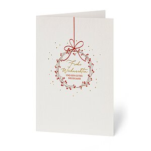 Geschäftliche Weihnachtskarte Kranz rot mit Prägung