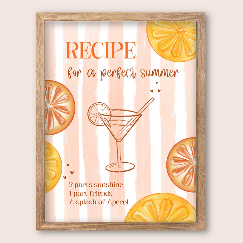 Poster met citrus en cocktailglas – Recipe for a perfect summer