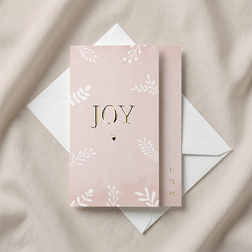 Vrolijk geboortekaartje voor meisjes met smalle voorkant en foliedruk