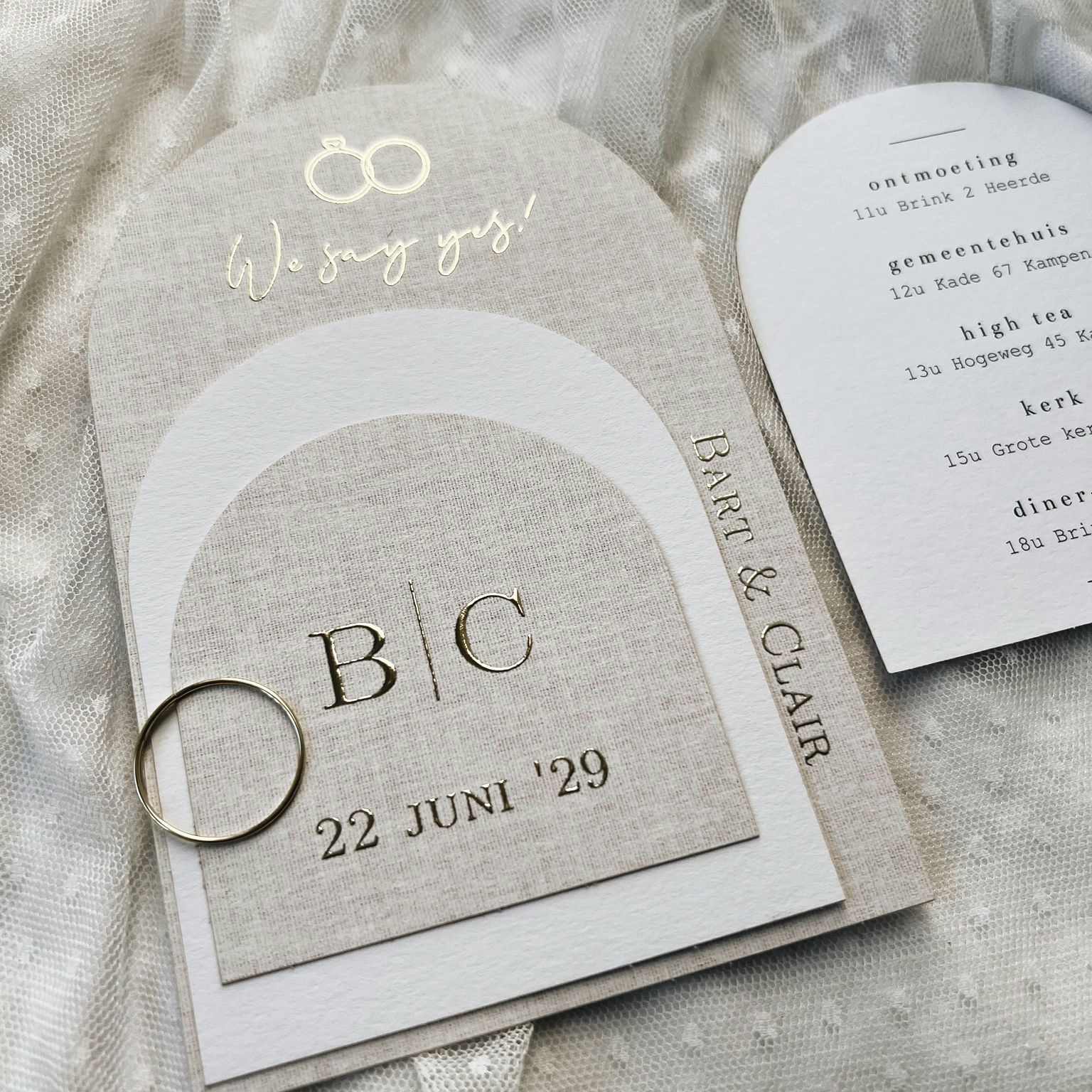 Trouwkaart boogvorm stapel lijntekening kasteel Wijenburg Echteld  