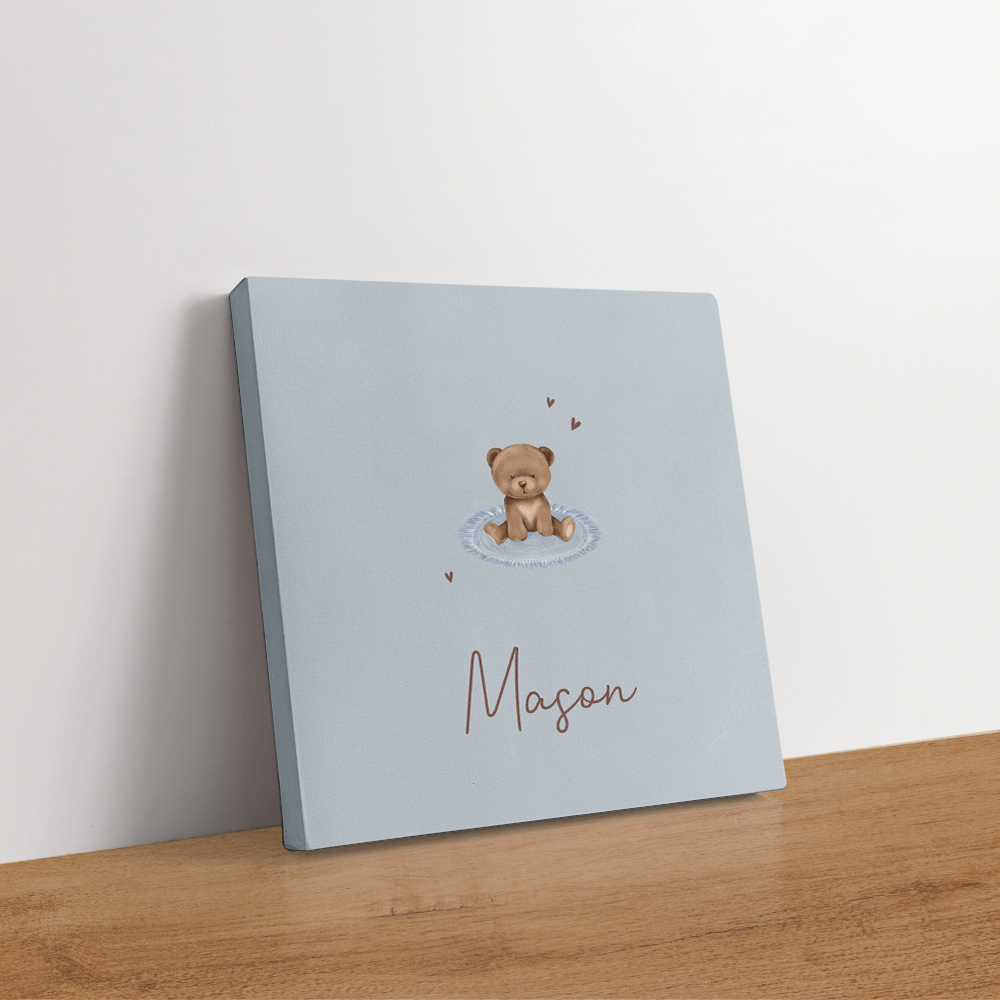 Grijsblauw canvas schilderij met beer