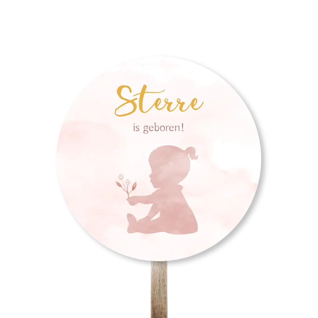 Tuinbord roze watercolour met silhouet van meisje