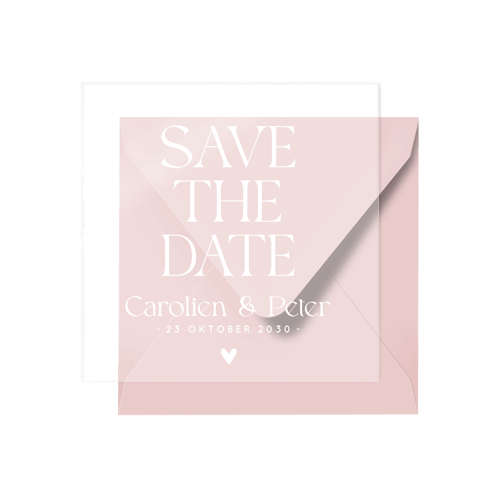 Save the date op acryl typografisch met hartje