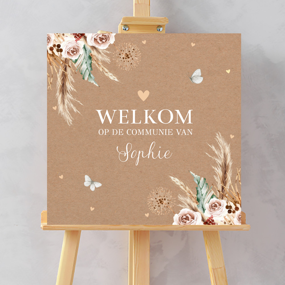 Welkomstbord communie meisje bloemen bohemian