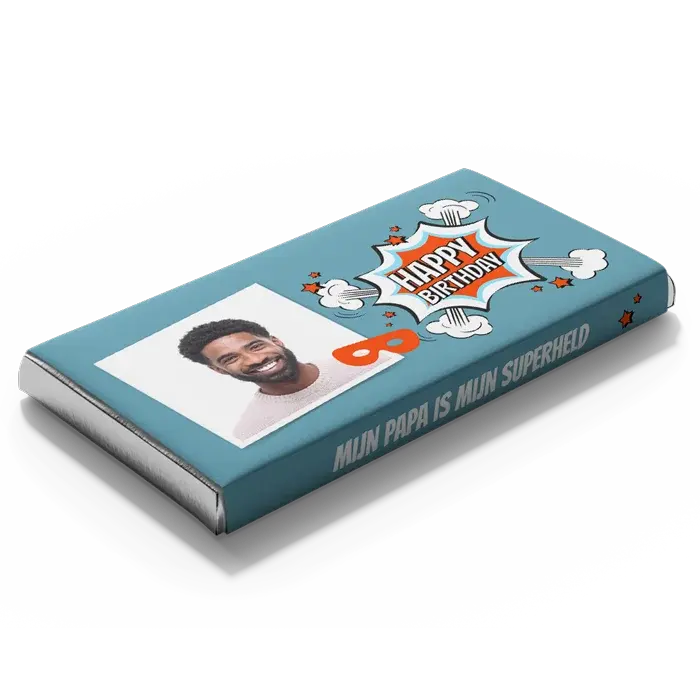 Chocoladereep met eigen wikkel in poppy stijl met foto