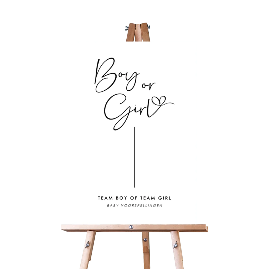 Welkomstbord gender reveal party zwart wit