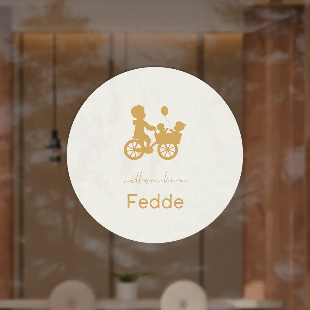 Raamsticker beige met silhouetjes op fiets